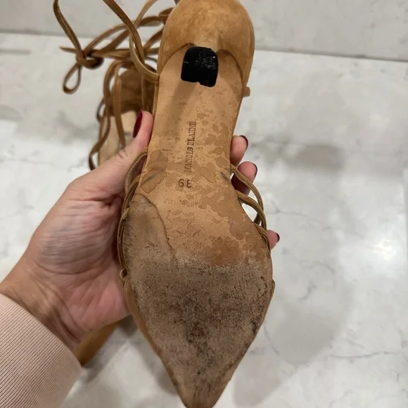 Manolo Blahnik Brown Suede Lace-Up slingbacks size 39 - Picture 6 of 8